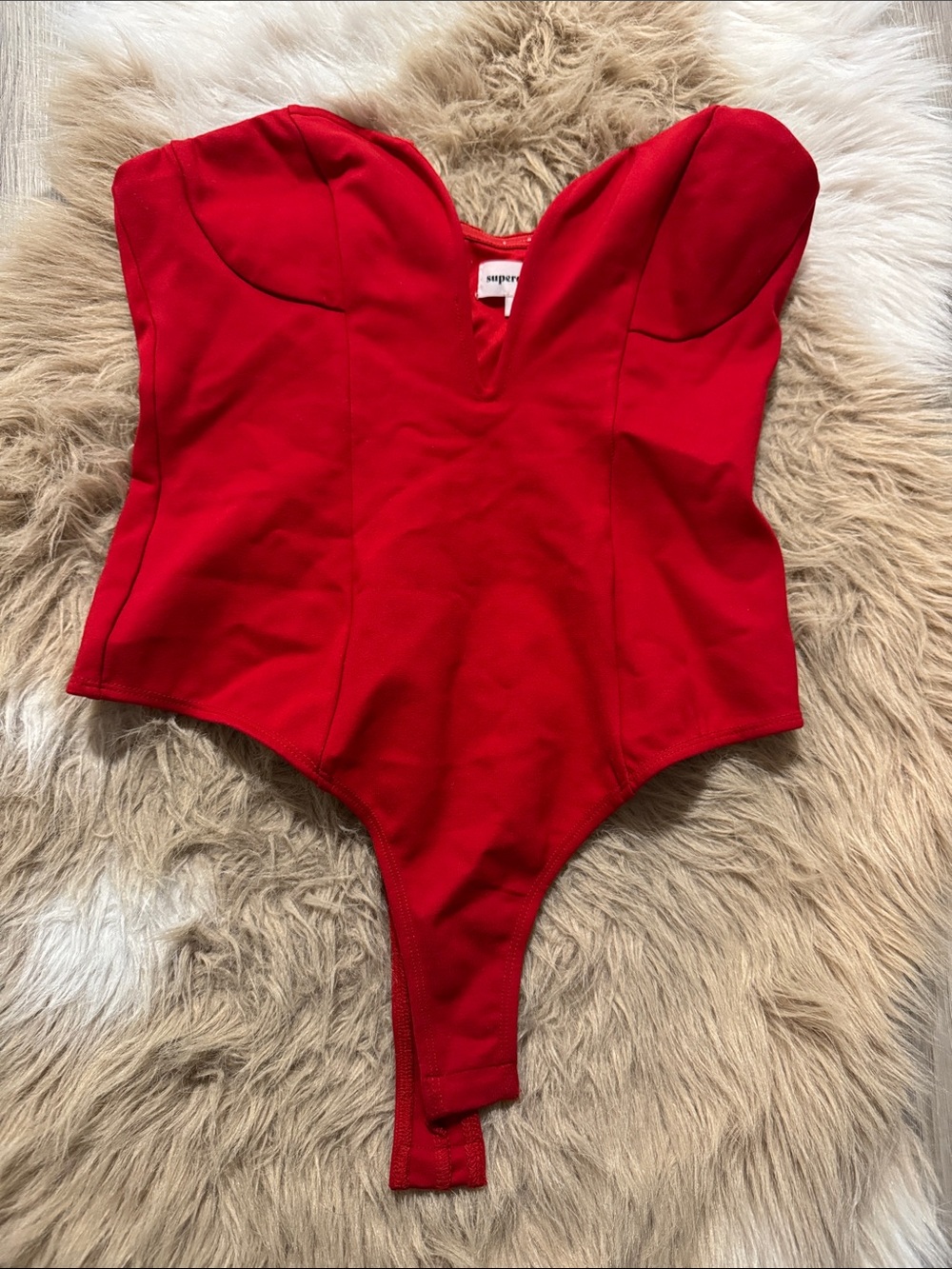 superdown Red Structured Strapless Sweetheart Bodysuit